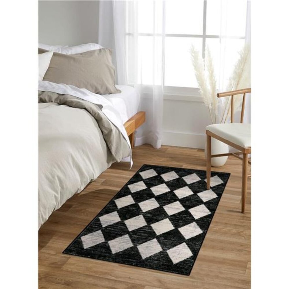 Area Rug - 2x3 Printed Small Black Checkered Entryway Rug Non Slip Kitchen Mat - Picture 2 of 6